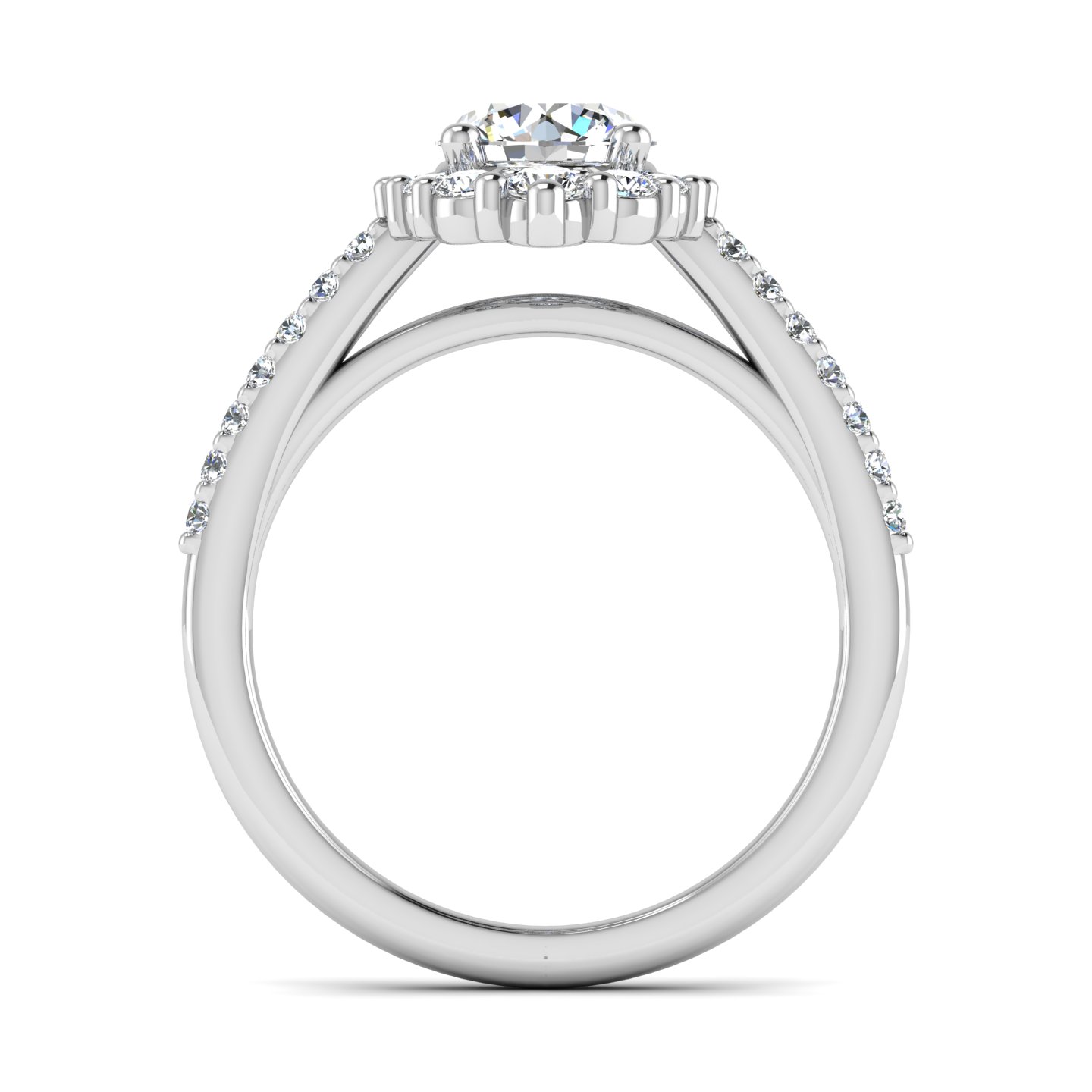 Violet Cathedral Pave Diamond Halo Engagement Ring